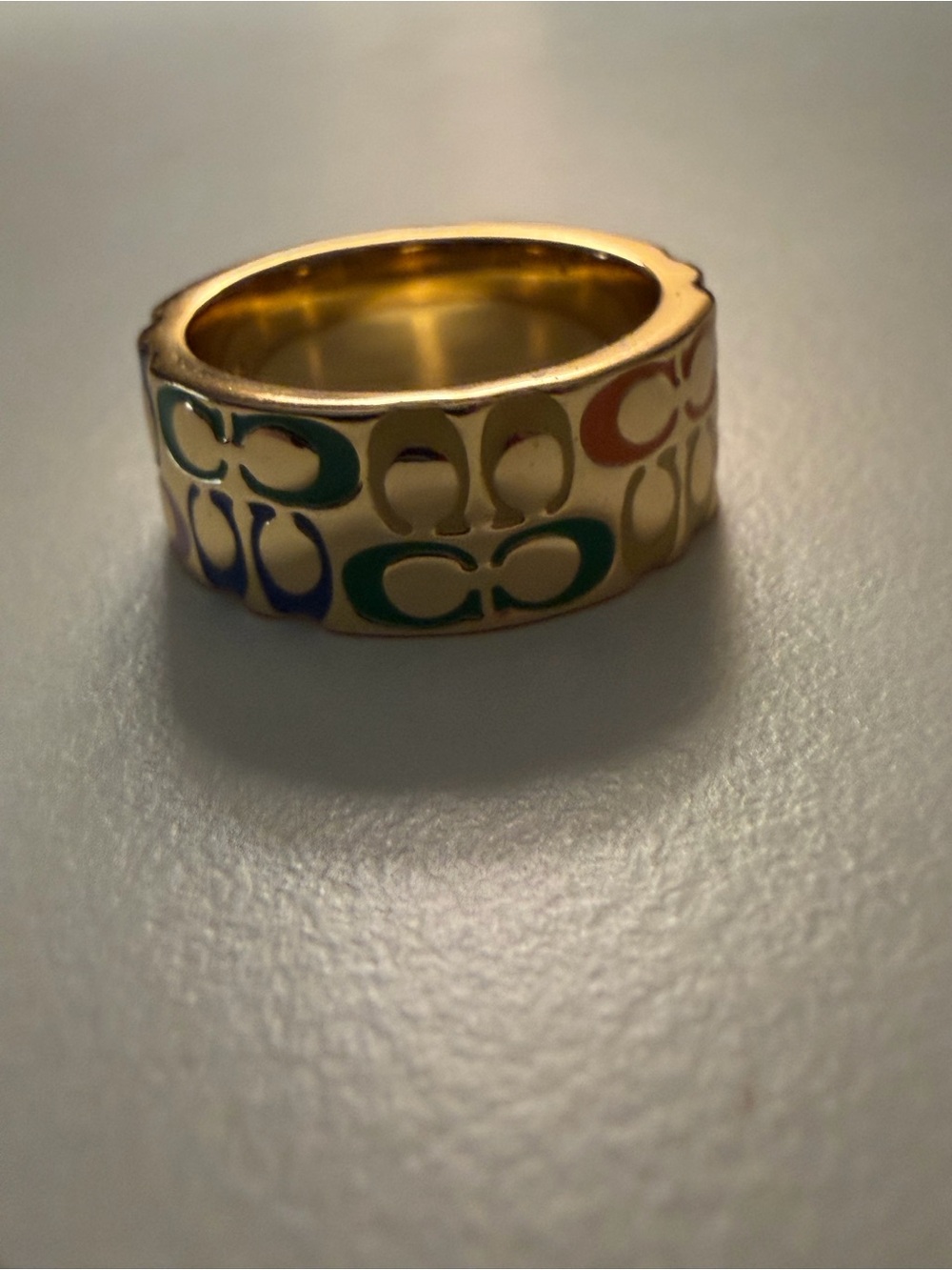 Coach Gold Multicolor Enamel Patterned Women's Ring size 7
